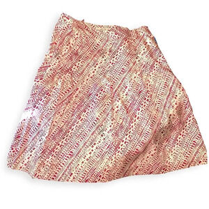 Merona Pink & White Aztec Print 100% Silk Flare / Pleated Zip Side Skirt